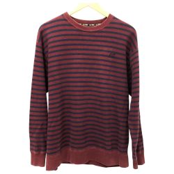 □□ FAT エフエーティ スウェット HORIZONAL SKINNY(L) ダメージ有 ボーダー F31920-SW04-AB ワインレッド×ネイビー Cランク