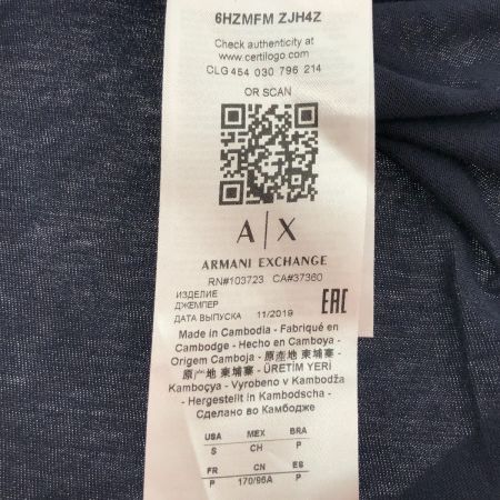  ARMANI EXCHANGE 半袖Tシャツ Sサイズ 6HZMFM ZJH4Z ネイビー