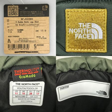  THE NORTH FACE ザノースフェイス キッズ ブーツ 17cm K Nuptse Bootie Logo Short  NFJ52280 TM タイムグリーン×ミネラルゴールド