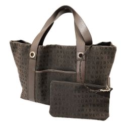 □□ BVLGARI ブルガリ トートバッグ ロゴマニア ブラウン Bランク