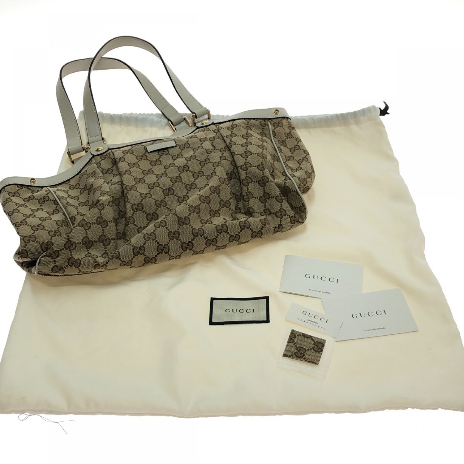 中古】 GUCCI グッチ トートバッグ 388919 ベージュ×ホワイト Bランク