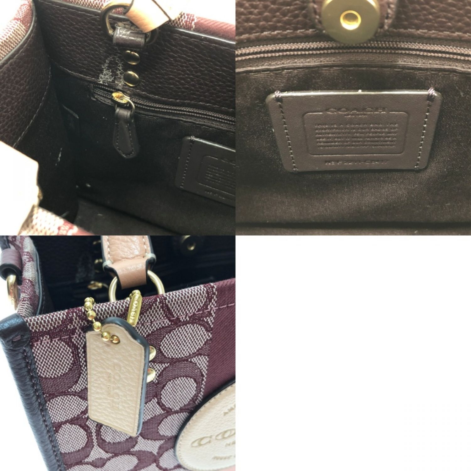 中古】 COACH コーチ 2WAYトートバッグ シグネチャー C8417 ワイン