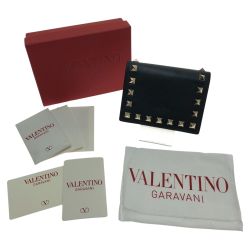 □□ VALENTINO バレンチノ ガラヴァーニ カーフスキン スタッズ 財布（二つ折り） ZW2P0P39BOL ブラック Bランク