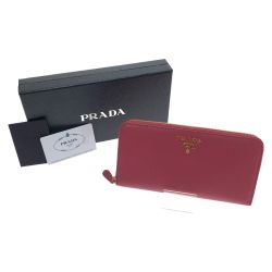 □□ PRADA プラダ ラウンドファスナー 長財布 SAFFIANO METAL IML506 ピンク Bランク