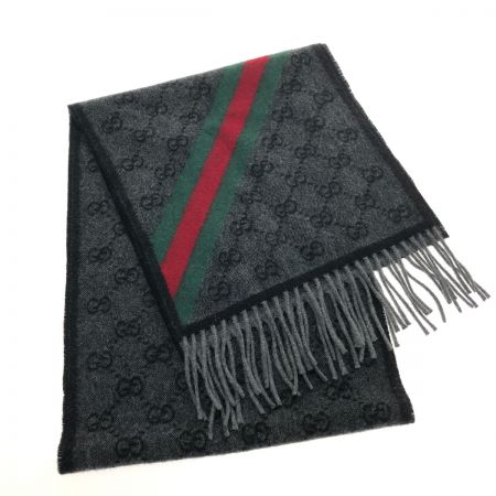  GUCCI グッチ マフラー GGロゴ フリンジ 本体のみ 570603 3G200 ブラック x グリーン x レッド