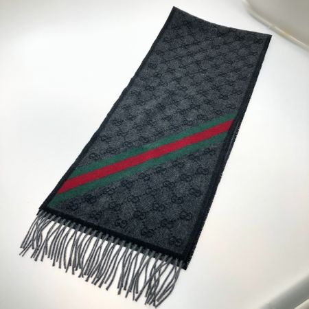  GUCCI グッチ マフラー GGロゴ フリンジ 本体のみ 570603 3G200 ブラック x グリーン x レッド