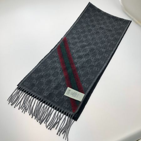  GUCCI グッチ マフラー GGロゴ フリンジ 本体のみ 570603 3G200 ブラック x グリーン x レッド
