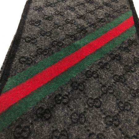  GUCCI グッチ マフラー GGロゴ フリンジ 本体のみ 570603 3G200 ブラック x グリーン x レッド