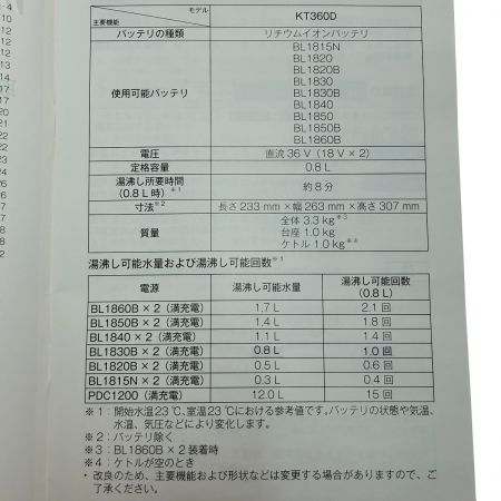  MAKITA マキタ 充電式ケトル 36v(18v+18v) KT360DZ ブルー