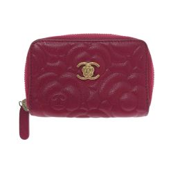 □□ CHANEL シャネル カメリア ラウンドファスナー コインケース 本体のみ A82551 ピンク Cランク