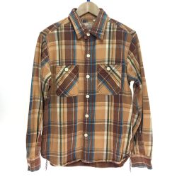 □□ HOUSTON ヒューストン チェックビエラシャツ Lサイズ 85692053 ブラウン系 Bランク