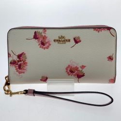 □□ COACH コーチ 長財布　ロング ジップ アラウンド ウォレット ウィズ フローラル プリント C4455 ホワイト系 Bランク