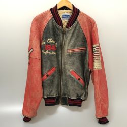 □□ GERRY COSBY レザースタジャン Sサイズ ブラック×レッド Cランク
