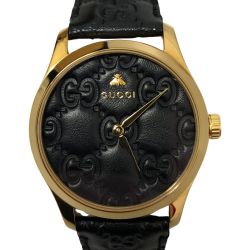 □□ GUCCI グッチ 腕時計 G-タイムレス ウォッチ クオーツ 126.4 ブラック x ゴールド Aランク