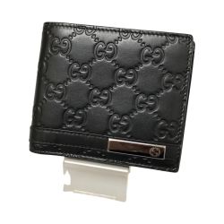 □□ GUCCI グッチ 二つ折り財布 グッチシマ GG柄 ロゴプレート 本体のみ 365481 ブラック Aランク