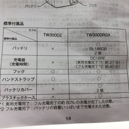  MAKITA マキタ 充電式インパクトレンチ 18V TW300D