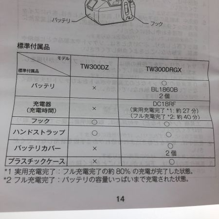  MAKITA マキタ 充電式インパクトレンチ 18V TW300D