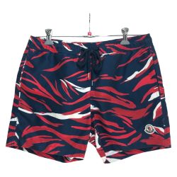 □□ MONCLER モンクレール プリント ロゴ パッチ スイム ショーツ パンツ Mサイズ G10912C70800 ネイビー×レッド×ホワイト Bランク
