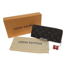 □□ LOUIS VUITTON ルイヴィトン 長財布 モノグラム ポルトフォイユ クレマンス フラワーチャーム M62940 ブラウン/レッド Aランク