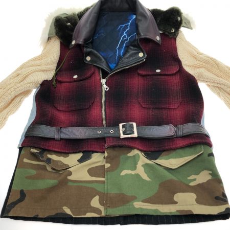  PHENOMENON フェノメノン ライダース風 ミックスジャケット SIZE 40 L AW2011 レッド チェック