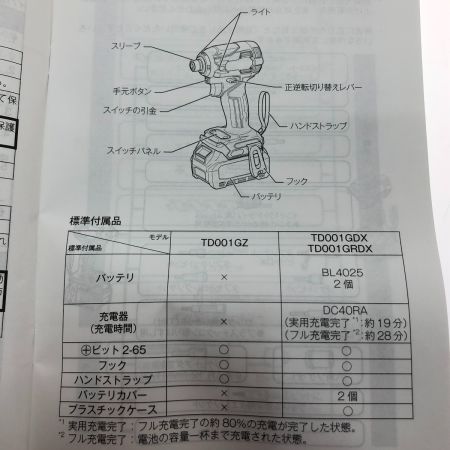  MAKITA マキタ 充電式インパクトドライバ 40V TD001GRDXO オリーブ