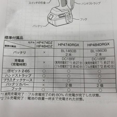  MAKITA マキタ 充電式震動ドライバドリル 18V HP484DRGX