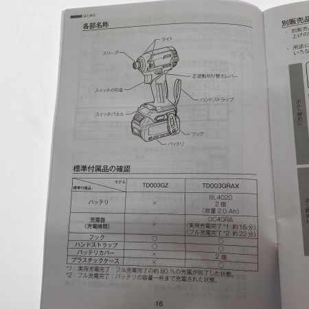  MAKITA マキタ 充電式インパクトドライバ 40V  2.0Ah TD003GRAX グリーン