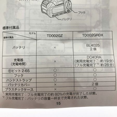  MAKITA マキタ 充電式インパクトドライバ 40V TD002GDXAP パープル