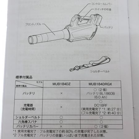  MAKITA マキタ 充電式ブロワ 18V MUB184DZ