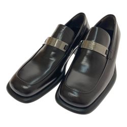 □□ GUCCI グッチ ローファー　ロゴプレート スクエアトゥ　8Ｅ 110 1142  ブラウン Bランク