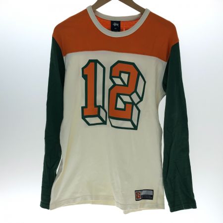  stussy ステューシー 長袖Tシャツ　ナンバリング　Ｓサイズ 94974/28629 アイボリー×オレンジ×グリーン