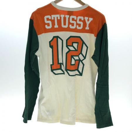  stussy ステューシー 長袖Tシャツ　ナンバリング　Ｓサイズ 94974/28629 アイボリー×オレンジ×グリーン