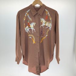 □□ MODEX 東京ブラウス　長袖シャツ　刺繍ホース　LLサイズ 43250301 ブラウン Bランク