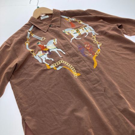 MODEX 東京ブラウス　長袖シャツ　刺繍ホース　LLサイズ 43250301 ブラウン