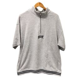 □□ HUF スウェット 半袖ハーフジップスウェット SIZE L 古着 グレー Bランク