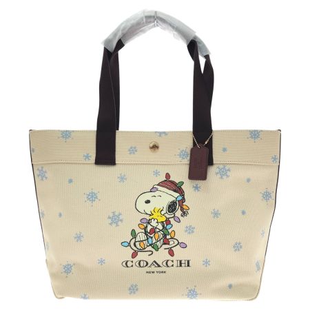  COACH コーチ トートバッグ キャンバス×レザー PEANUTSコラボ H2280-CE854 ホワイト×マルチカラー