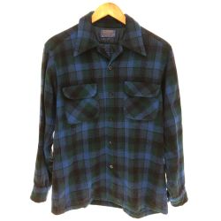 □□ 70s PENDLETON シャツ 開襟シャツ SIZE M ウール チェック 古着 ブルー Cランク