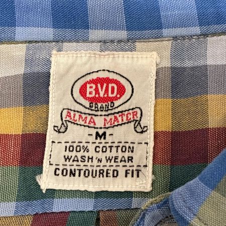  50~60s B.V.D シャツ 半袖ボタンダウンシャツ SIZE M チェック 古着 マルチカラー
