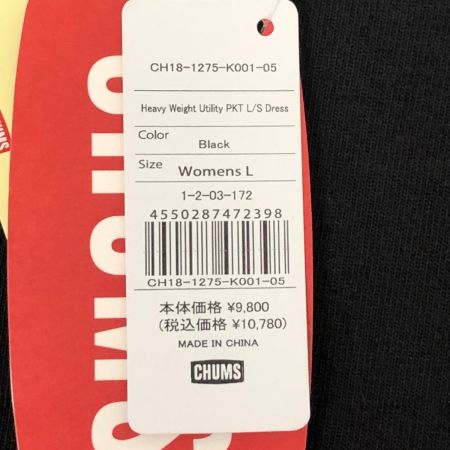  CHUMS チャムス ワンピース ヘビーウェイトユーティリティポケットロングスリーブドレス SIZE L CH18-1275 ブラック