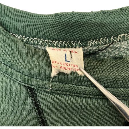  60s RUSSELL スウェット トレーナー Lサイズ 古着 サイズタグ後期  前Vガゼット フロッキープリント グリーン