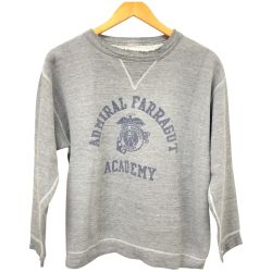 □□ 60s RUSSELL スウェット トレーナー 古着 サイズタグ後期 前Vガゼット 染み込みプリント グレー Cランク