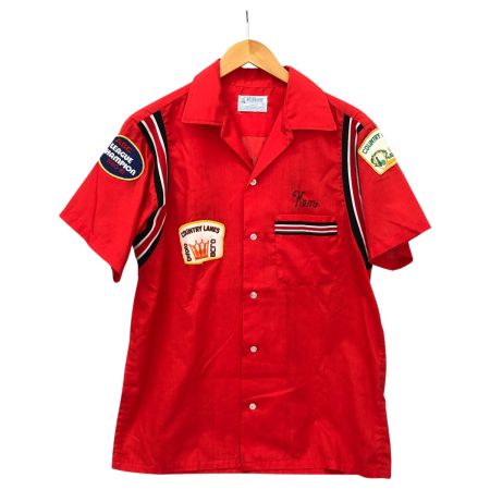  70s Hilton シャツ ボーリングシャツ SIZE M 古着 PERMANENT PRESSタグ レッド