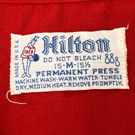  70s Hilton シャツ ボーリングシャツ SIZE M 古着 PERMANENT PRESSタグ レッド