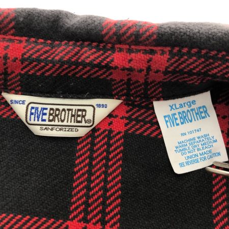  70~80s FIVE BROTHER シャツ ネルシャツ SIZE XL チェック 古着 レッド×ブラック