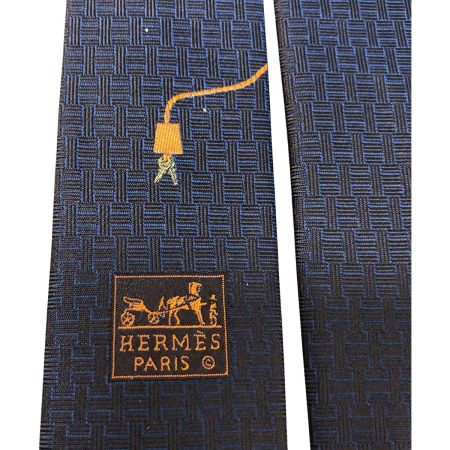  HERMES エルメス ネクタイ カデナ 428868T Hロゴ シルク ネイビー