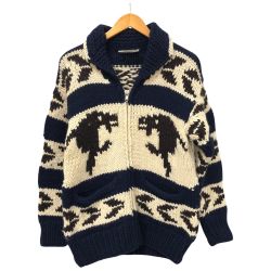 □□ ALL CANADIAN カーディガン カウチンニットカーディガン 古着 ネイビー Cランク