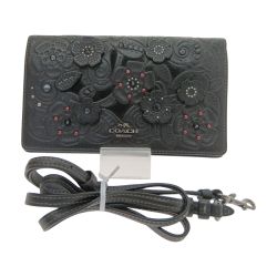 □□ COACH コーチ ウォレットバッグ ティーローズ 12057 ブラック Bランク