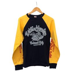 □□ MWS エムダブルエス Tシャツ ラグランTシャツ SIZE L ネイビー×イエロー Cランク