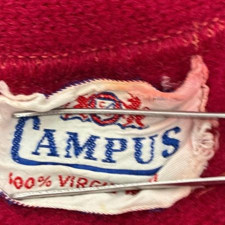 40~50s CAMPUS カーディガン 古着 プリントタグ ワインレッド