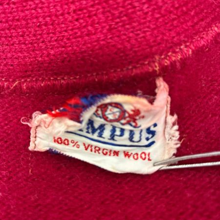 40~50s CAMPUS カーディガン 古着 プリントタグ ワインレッド
